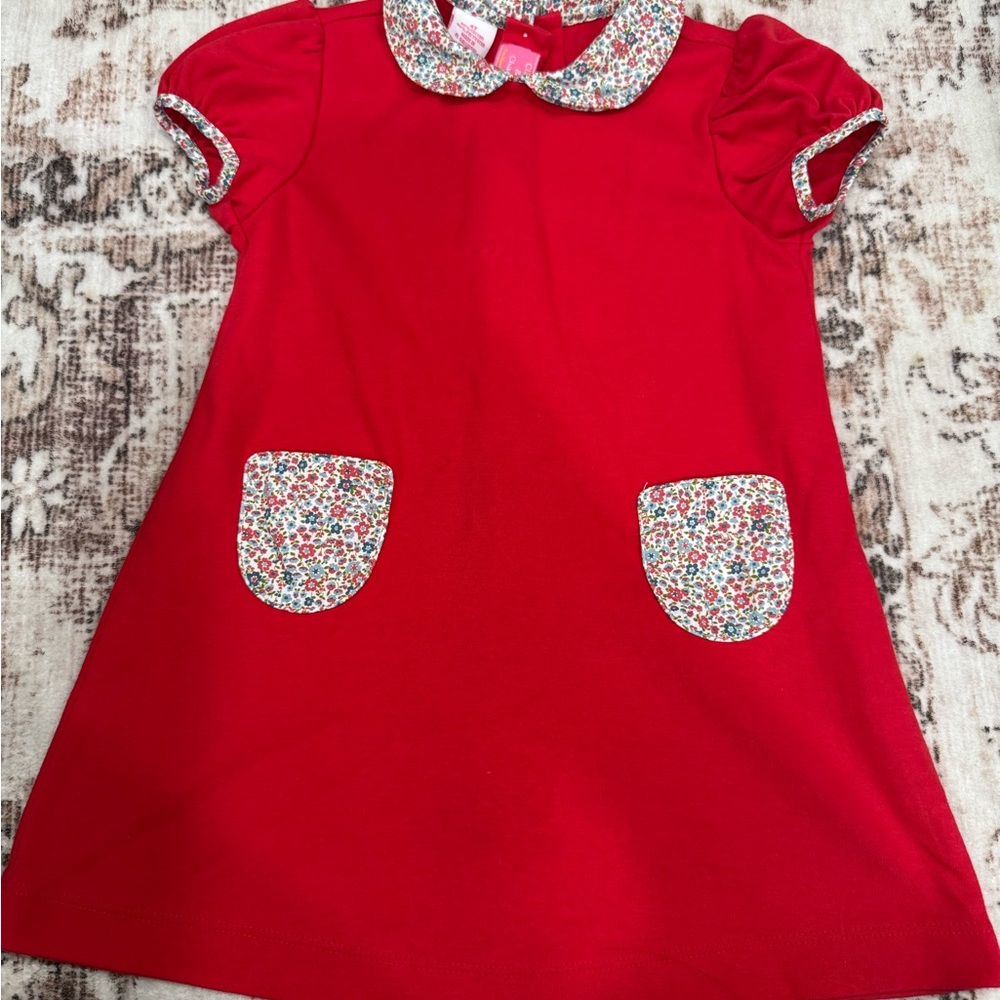 Red Kids Dress with Floral Accents